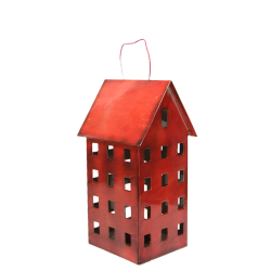 Domek Latarnia Lampion z metalu Czerwony 25cm